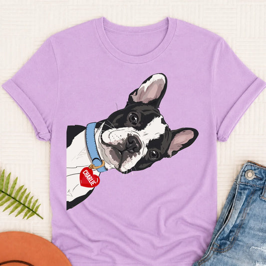 Custom French Bulldog Curious Unisex Tshirt Orchid