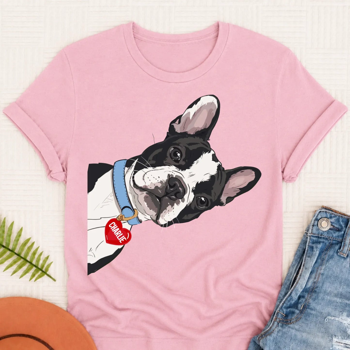 Custom French Bulldog Curious Unisex Tshirt Blossom