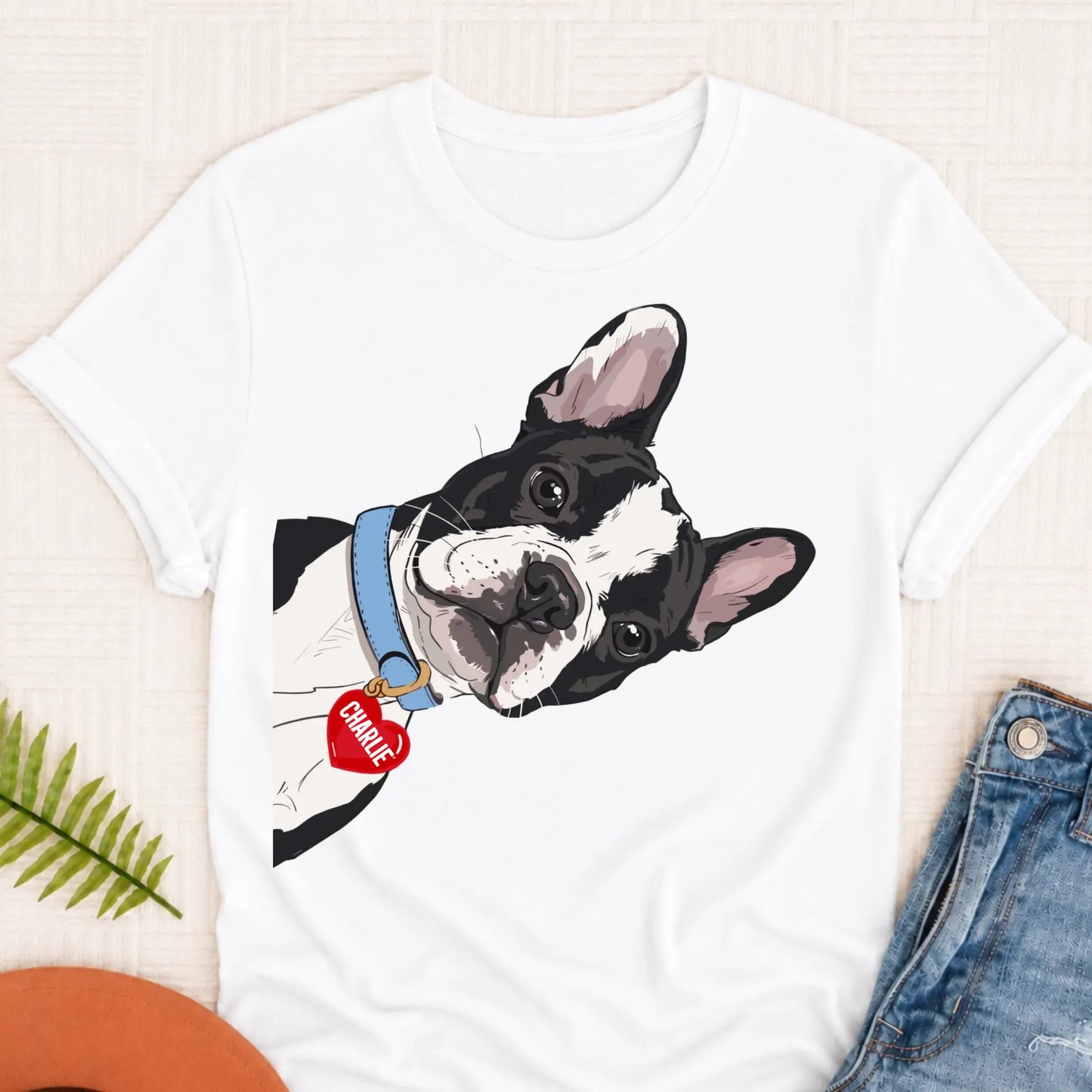 Custom French Bulldog Curious Unisex Tshirt White