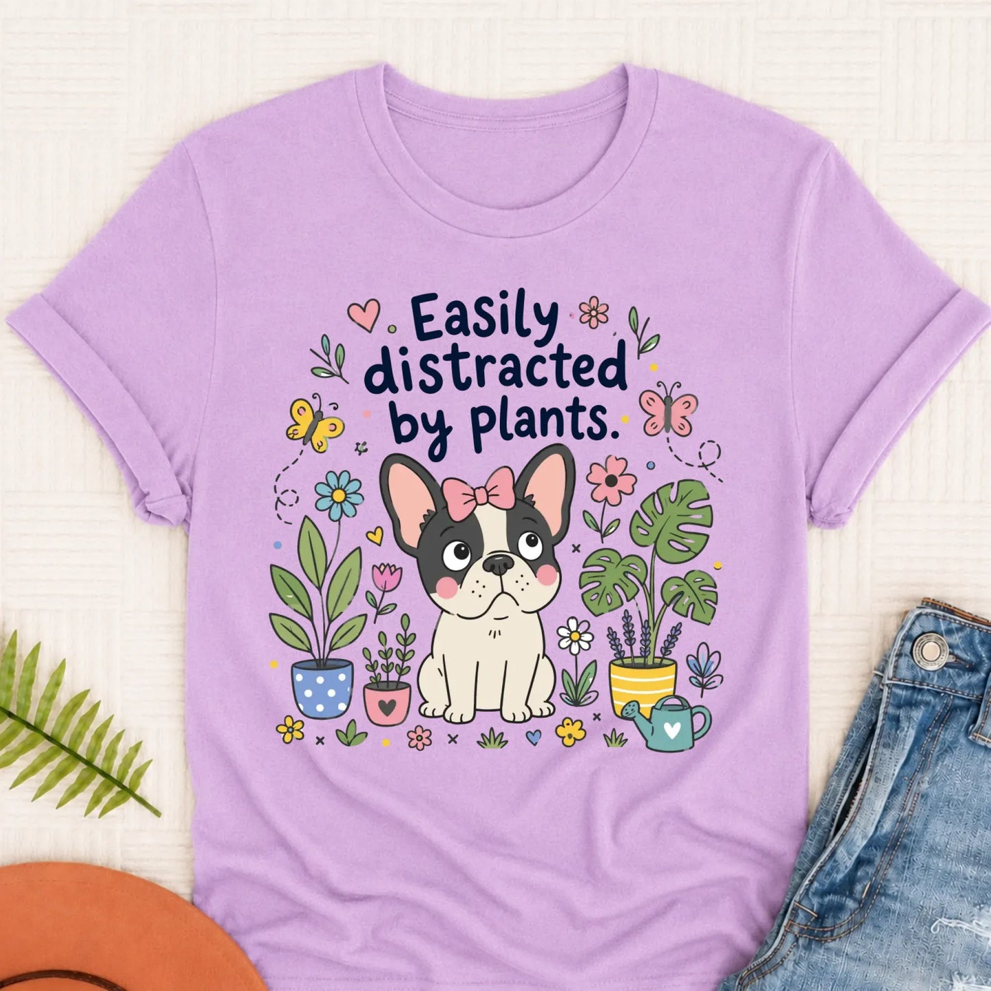 Custom French Bulldog Distracted Garden Unisex TShirt Orchid