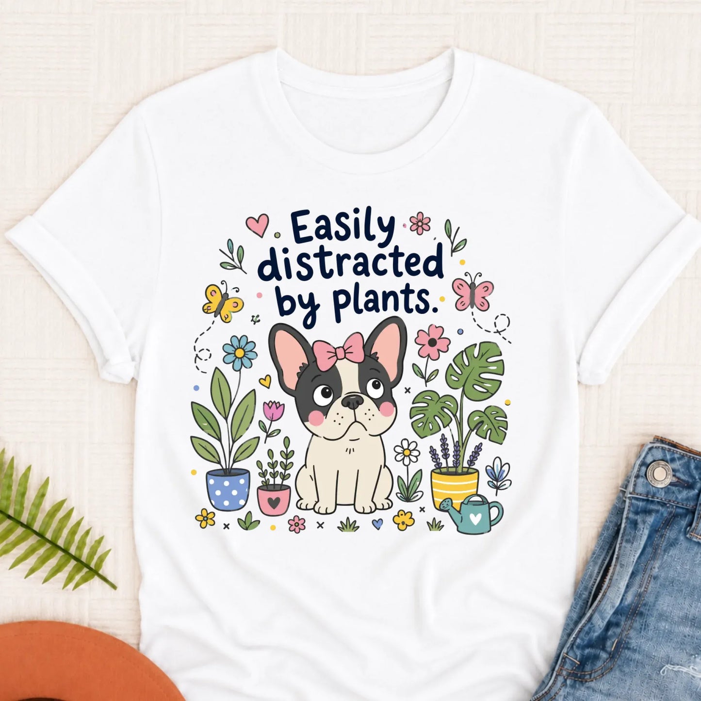 Custom French Bulldog Distracted Garden Unisex TShirt White