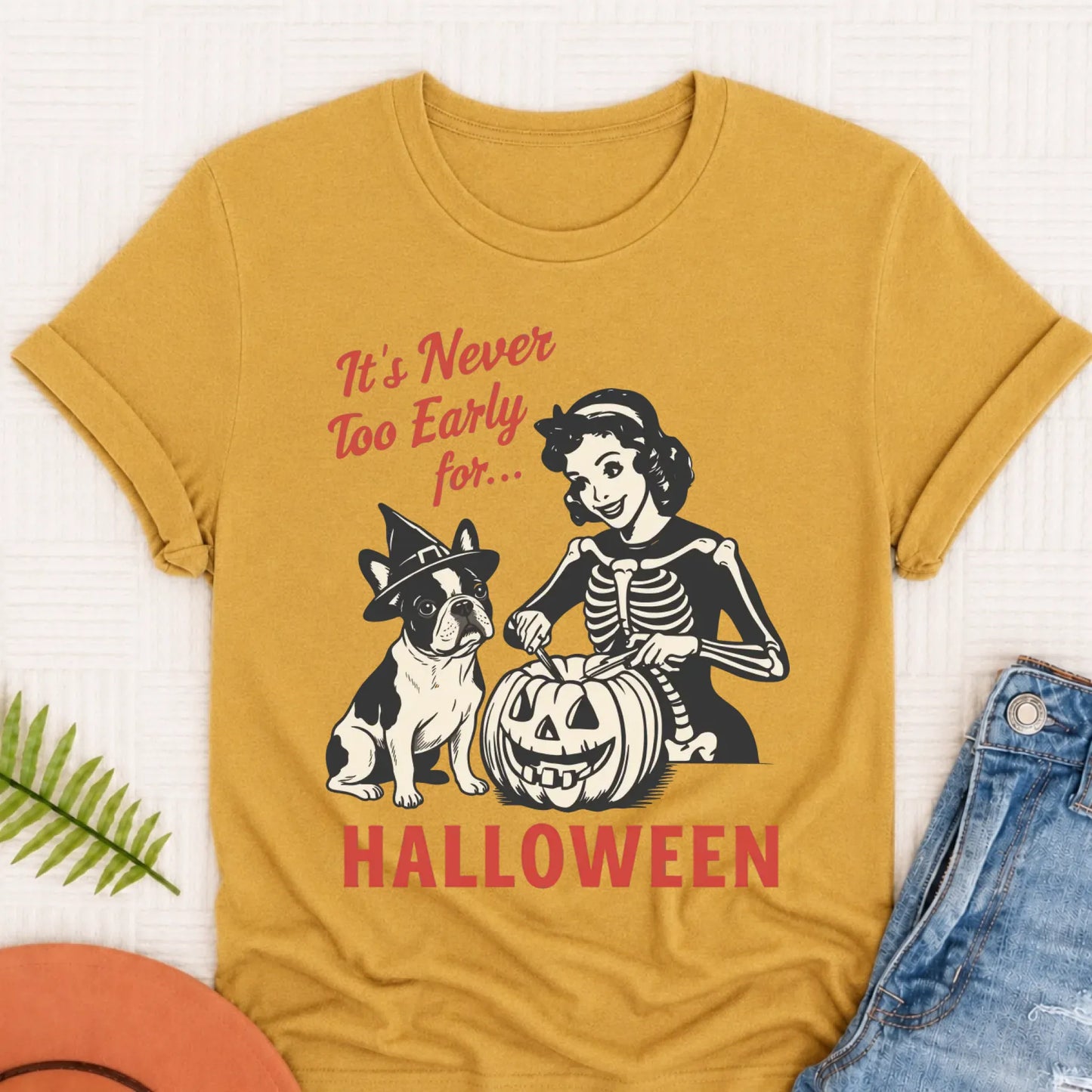 Custom French Bulldog Early Halloween Unisex TShirt Mustard