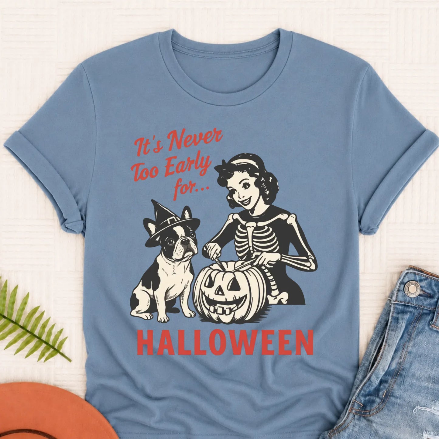 Custom French Bulldog Early Halloween Unisex TShirt Blue Jean