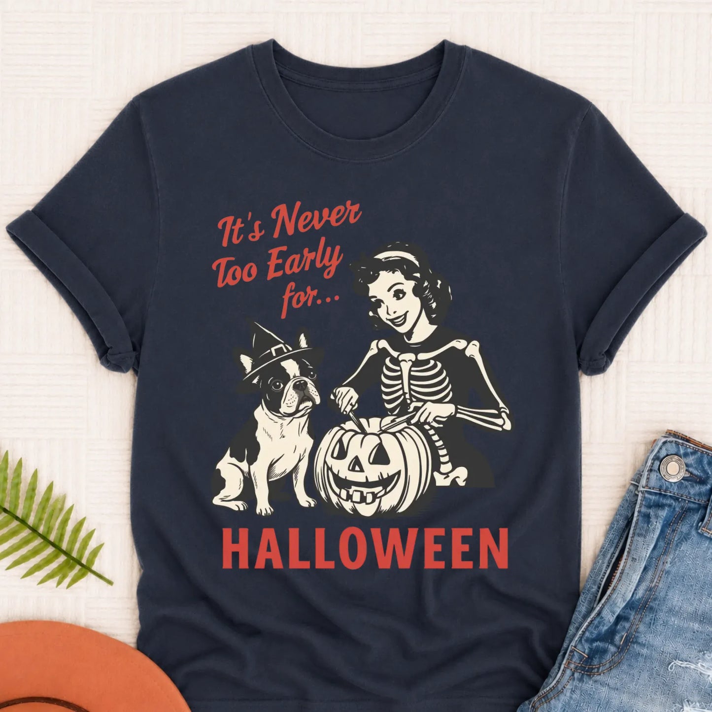 Custom French Bulldog Early Halloween Unisex TShirt Navy