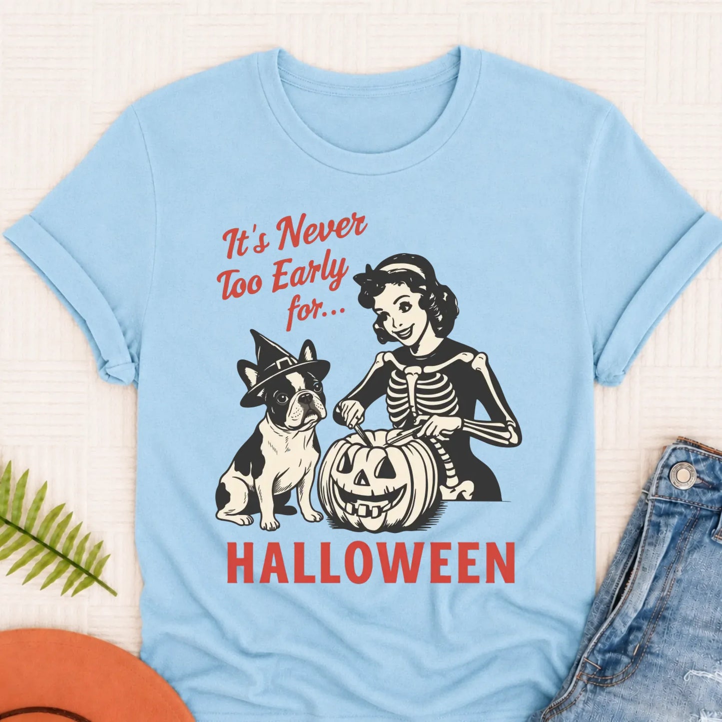 Custom French Bulldog Early Halloween Unisex TShirt Chambray