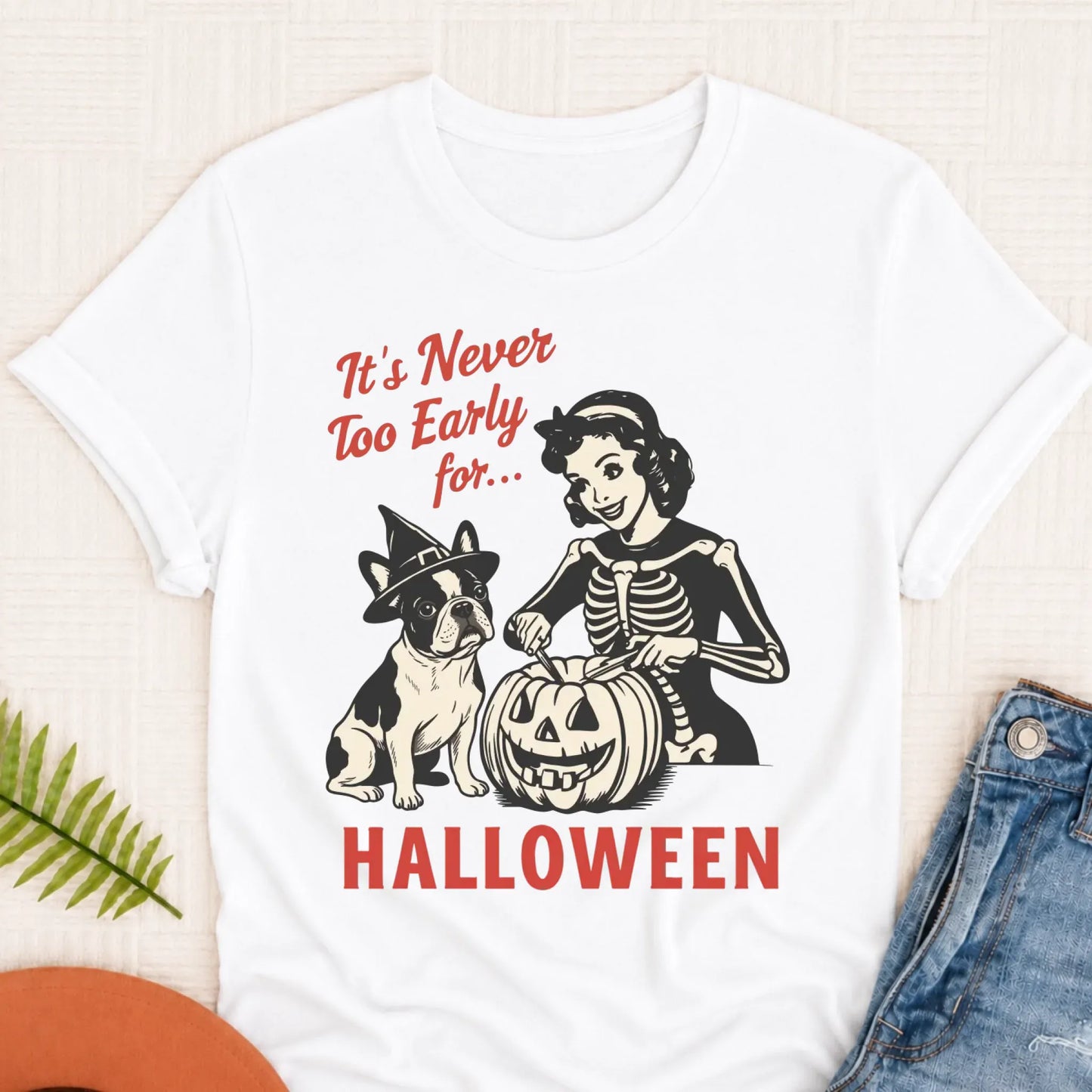 Custom French Bulldog Early Halloween Unisex TShirt White