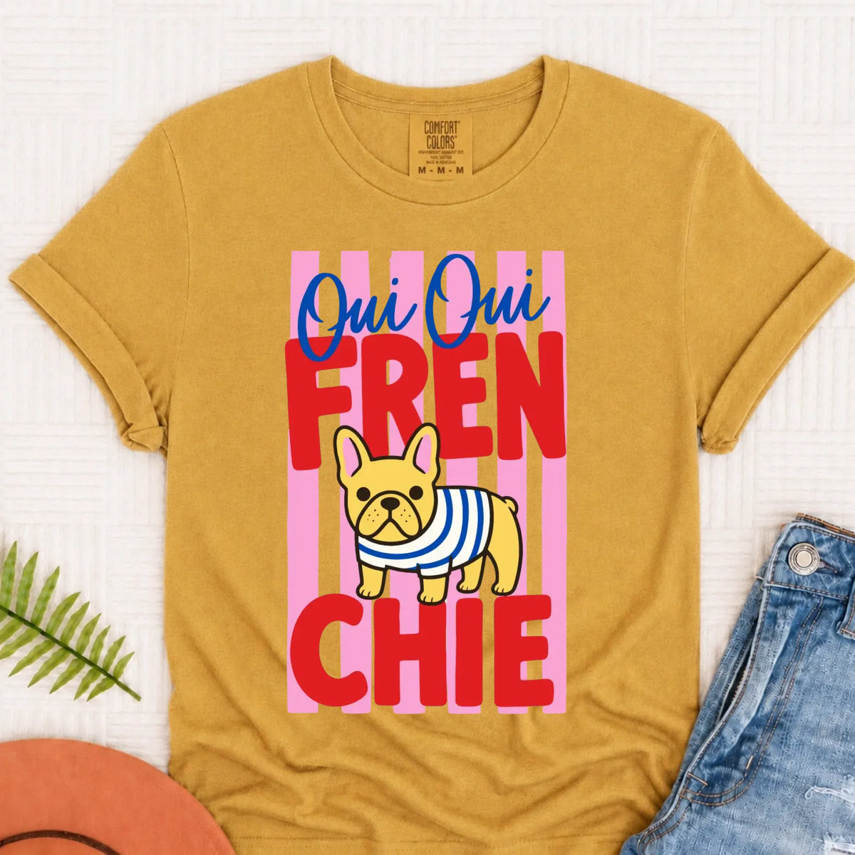 Custom French Bulldog Frenchie Oui Oui Unisex TShirt Mustard