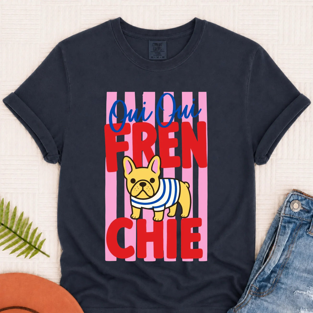 Custom French Bulldog Frenchie Oui Oui Unisex TShirt Navy