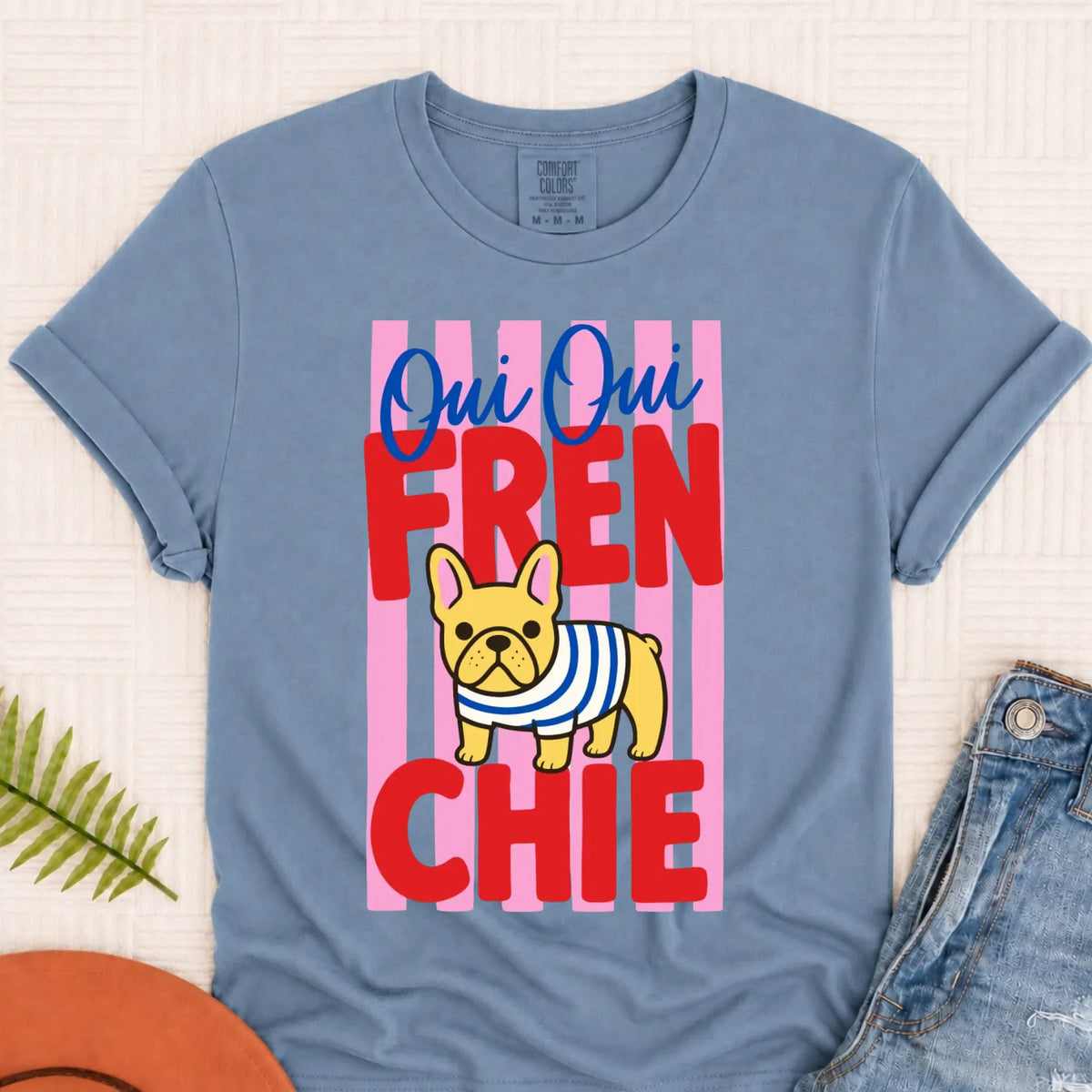 Custom French Bulldog Frenchie Oui Oui Unisex TShirt Blue Jean