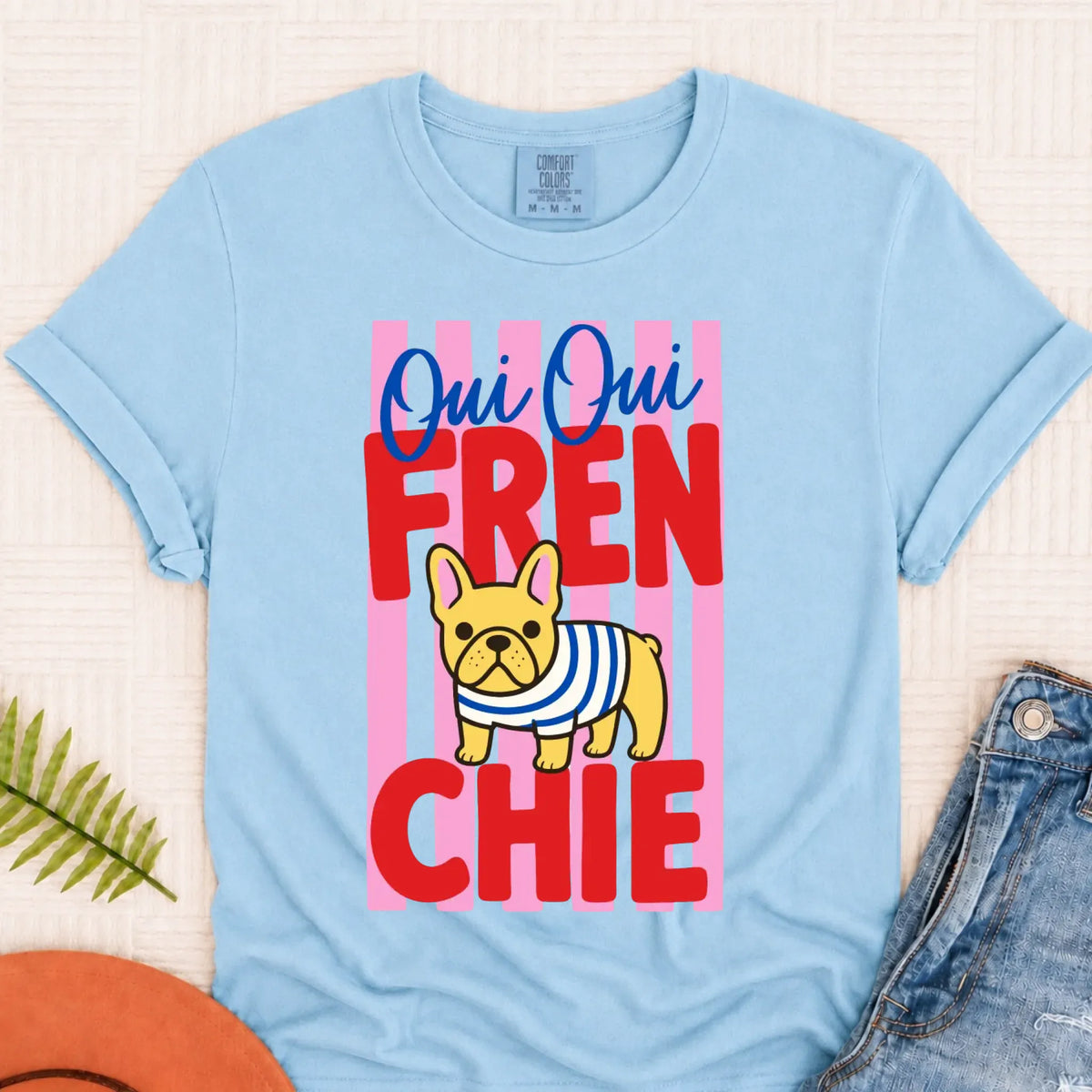 Custom French Bulldog Frenchie Oui Oui Unisex TShirt Chambray