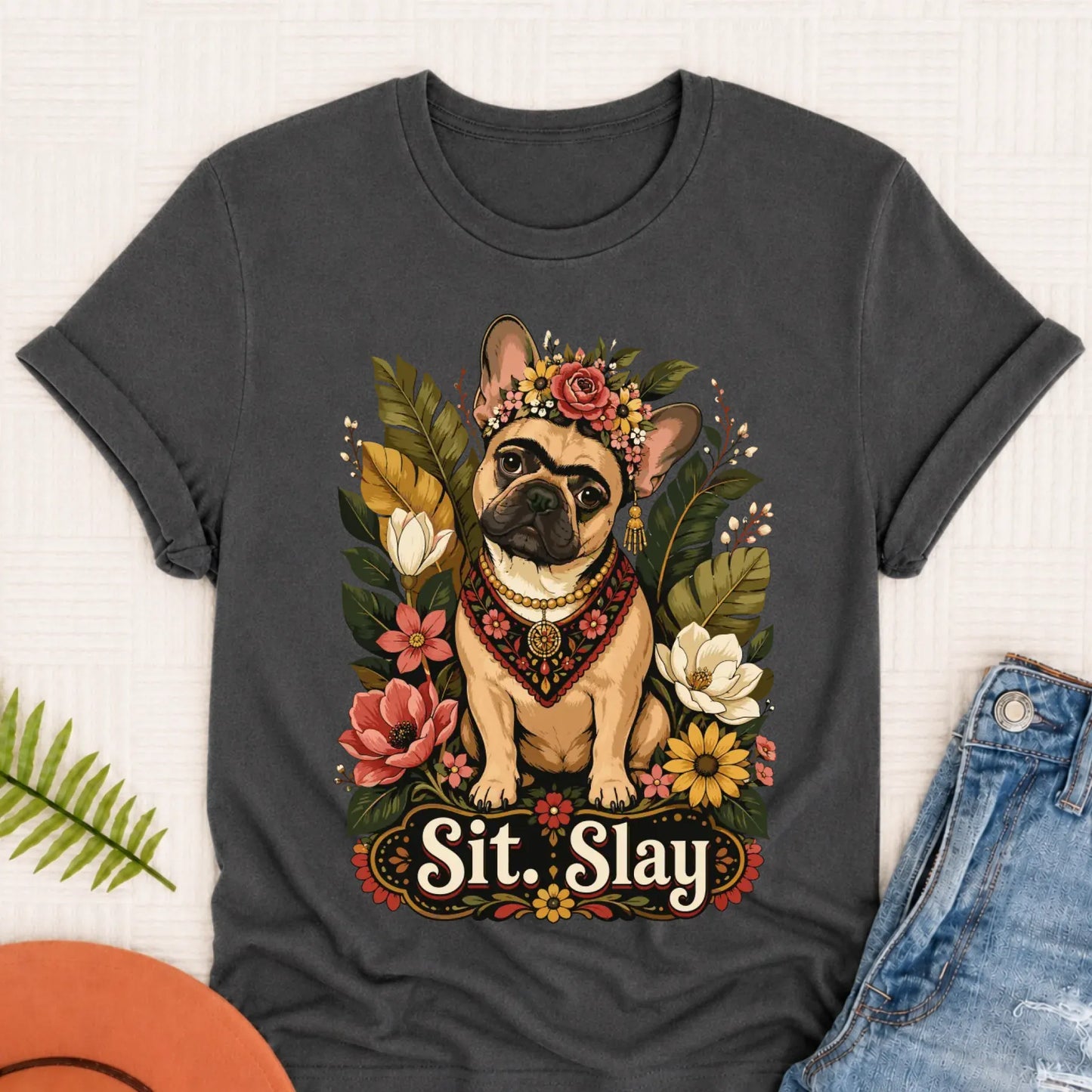 Custom French Bulldog Frida Kahlo Unisex Tshirt Pepper