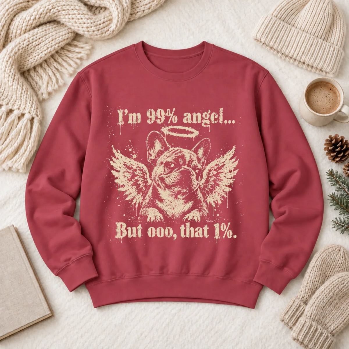 Customizer 1466 LW Sweatshirt Dark / Crimson / S Custom French Bulldog Funny Angel Unisex Sweatshirt