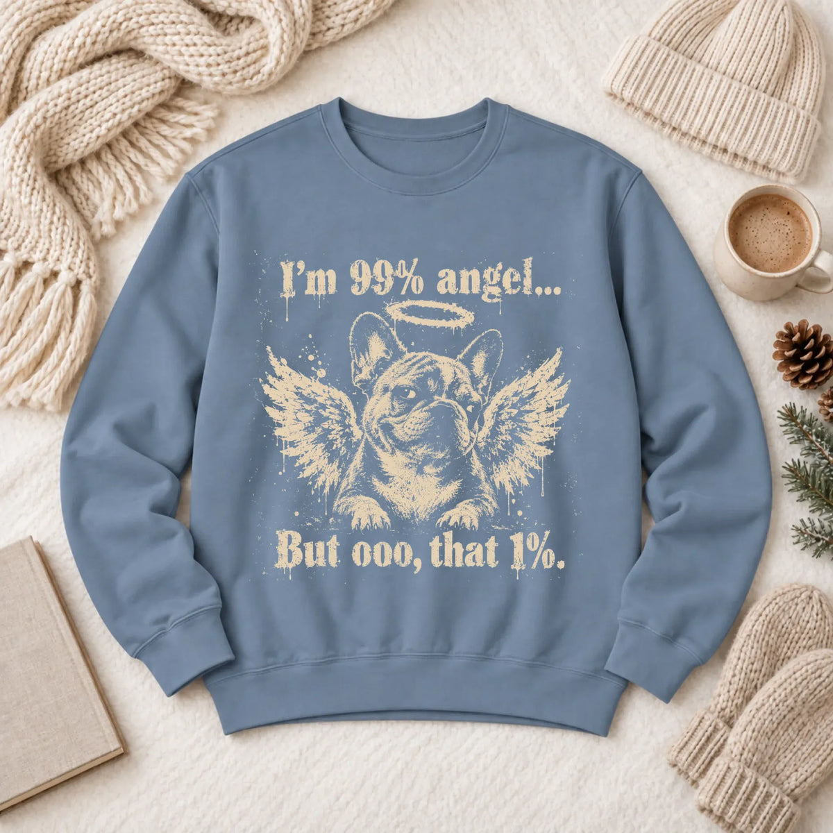 Customizer 1466 LW Sweatshirt Dark / Blue Jean / M Custom French Bulldog Funny Angel Unisex Sweatshirt
