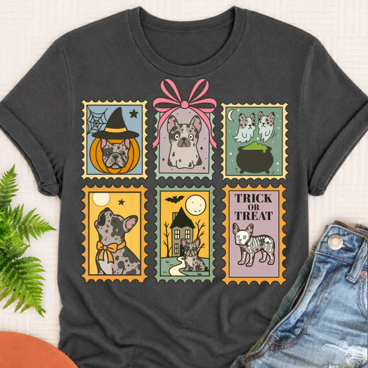 Custom French Bulldog Halloween Stamps Unisex TShirt Pepper