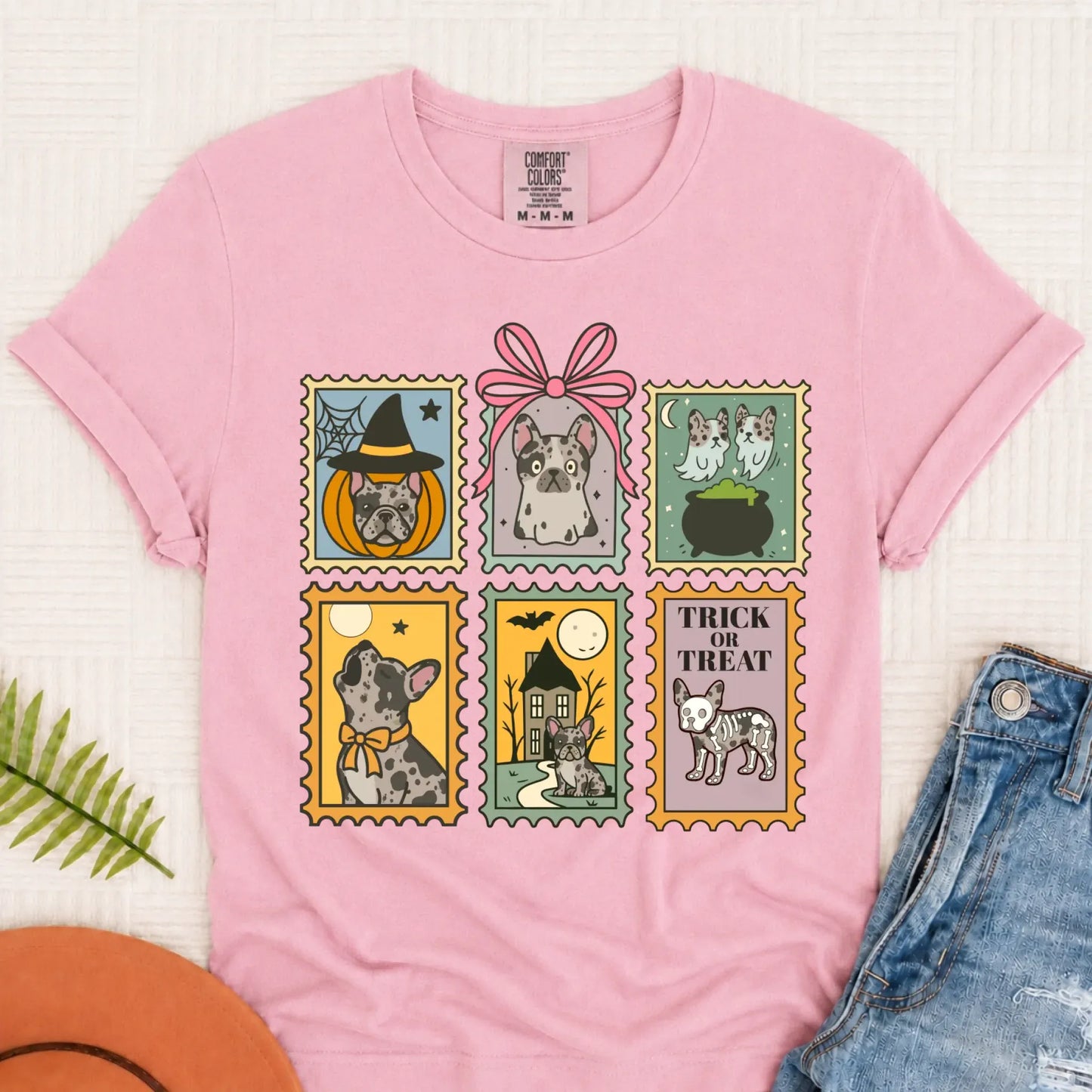 Custom French Bulldog Halloween Stamps Unisex TShirt Blossom