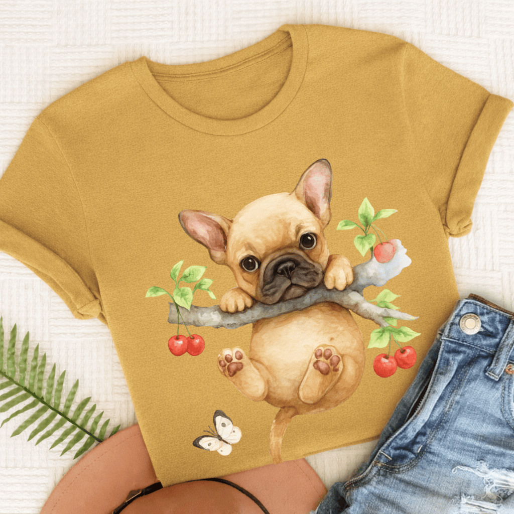 Custom French Bulldog Hang In There Unisex Tshirt Mustard