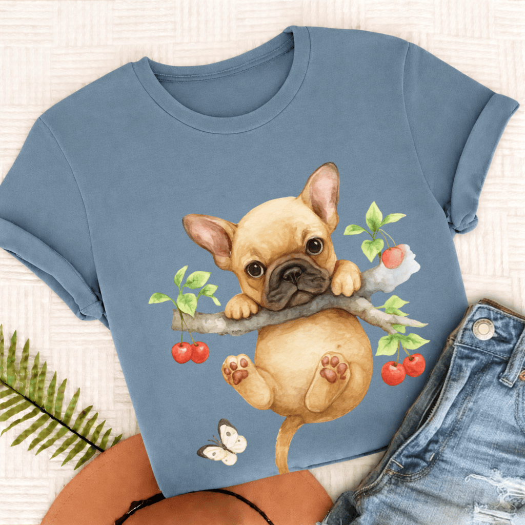 Custom French Bulldog Hang In There Unisex Tshirt Ice Blue