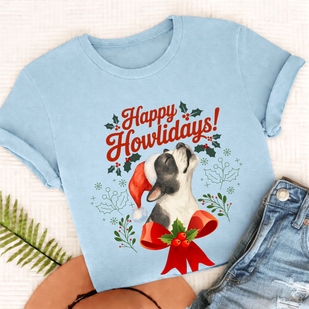 Custom French Bulldog Howlidays Unisex TShirt Chambray