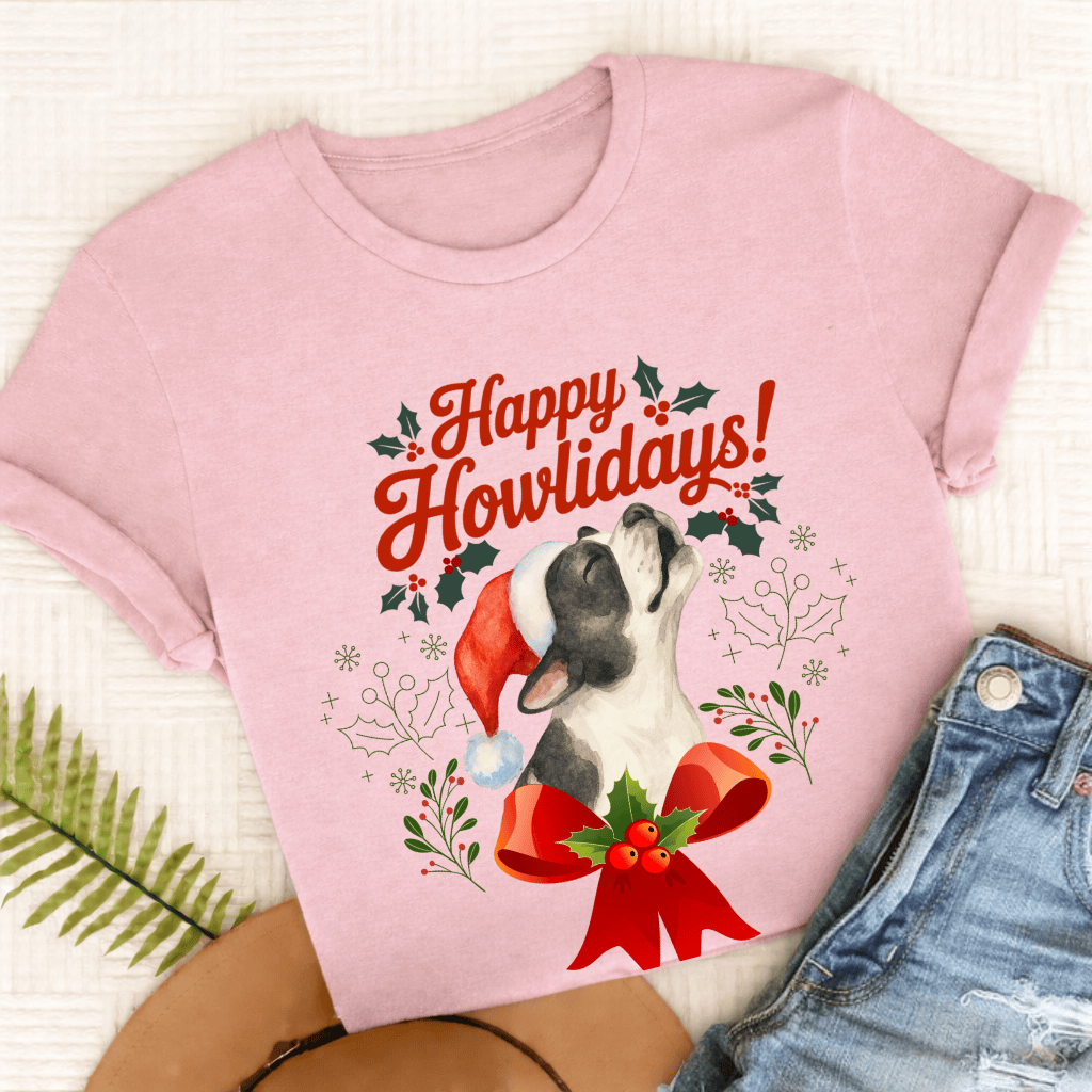 Custom French Bulldog Howlidays Unisex TShirt Blossom