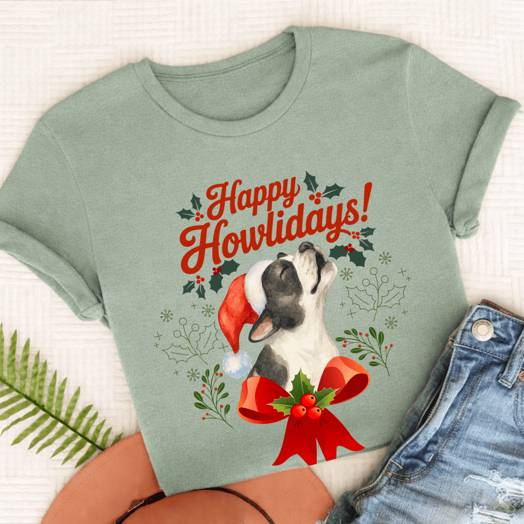 Custom French Bulldog Howlidays Unisex TShirt Bay