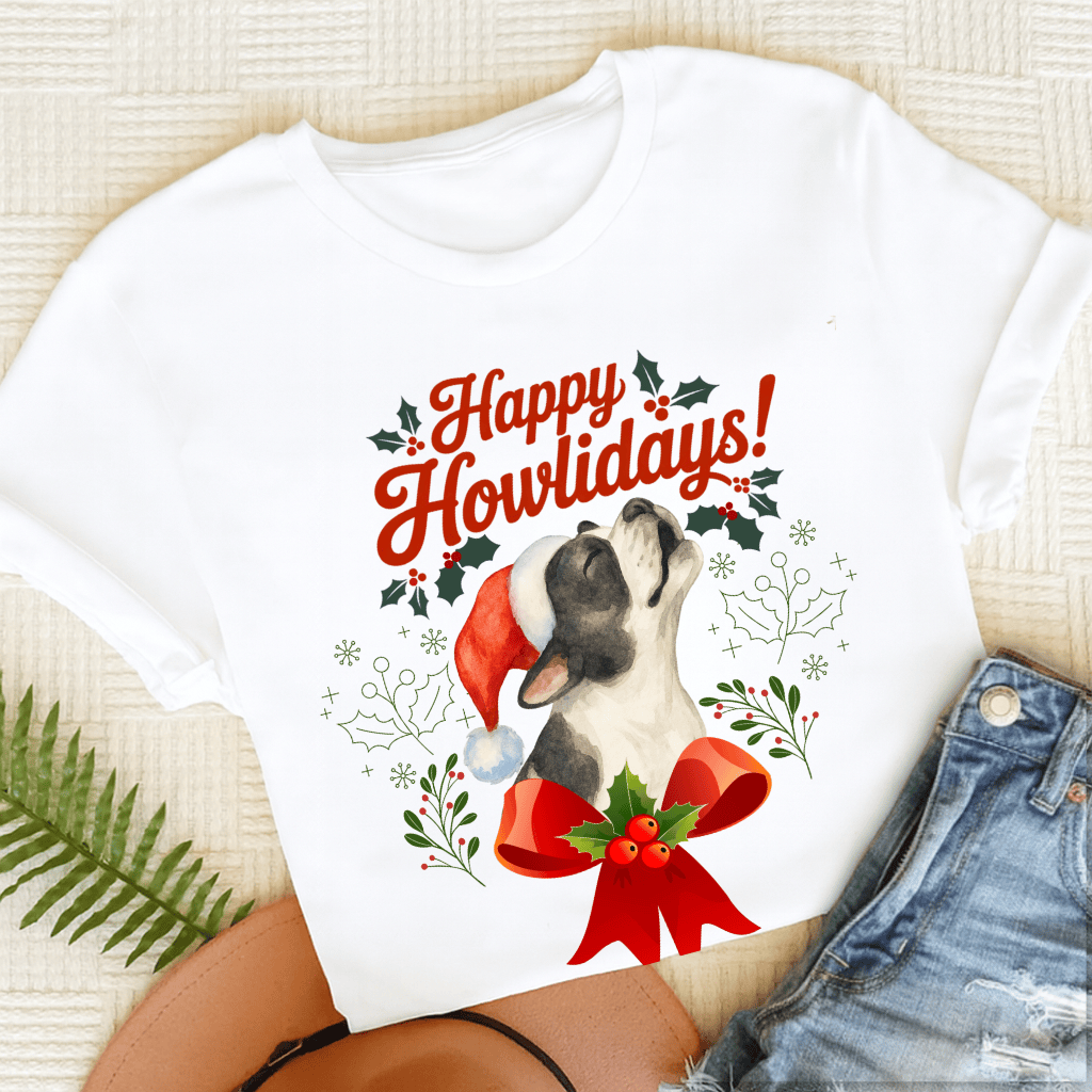 Custom French Bulldog Howlidays Unisex TShirt White