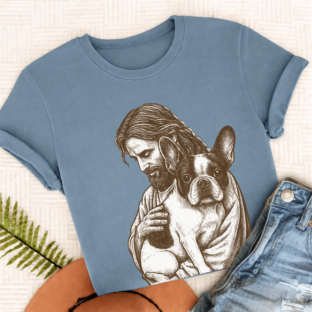 Custom French Bulldog Jesus Unisex TShirt Ice Blue