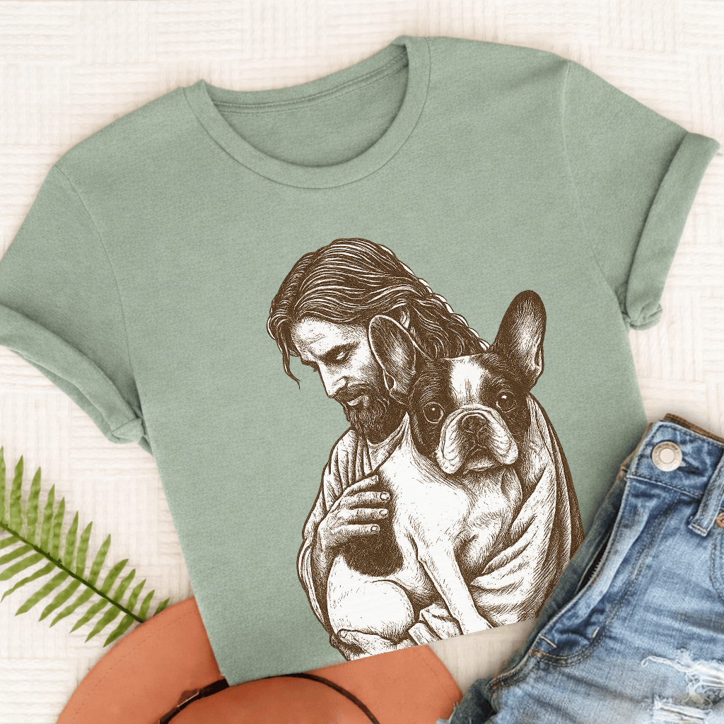 Custom French Bulldog Jesus Unisex TShirt Bay