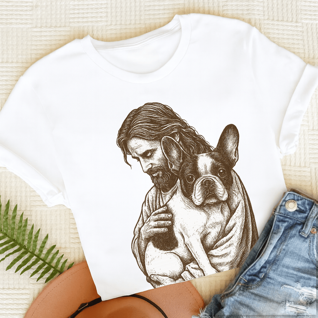 Custom French Bulldog Jesus Unisex TShirt White