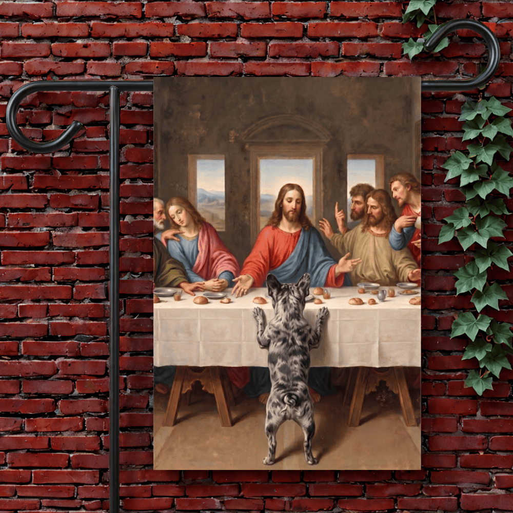 Custom French Bulldog Last Supper Funny Garden Flag 12'' × 18''