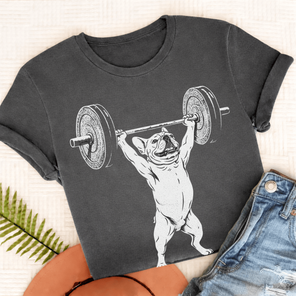 Custom French Bulldog Lifting Weights Unisex TShirt Pepper