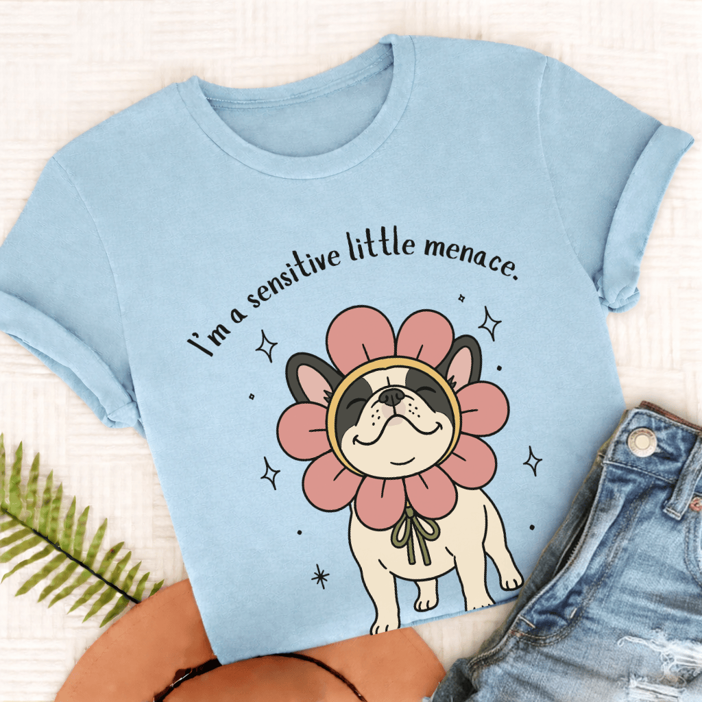 Custom French Bulldog Little Menace Unisex TShirt Chambray