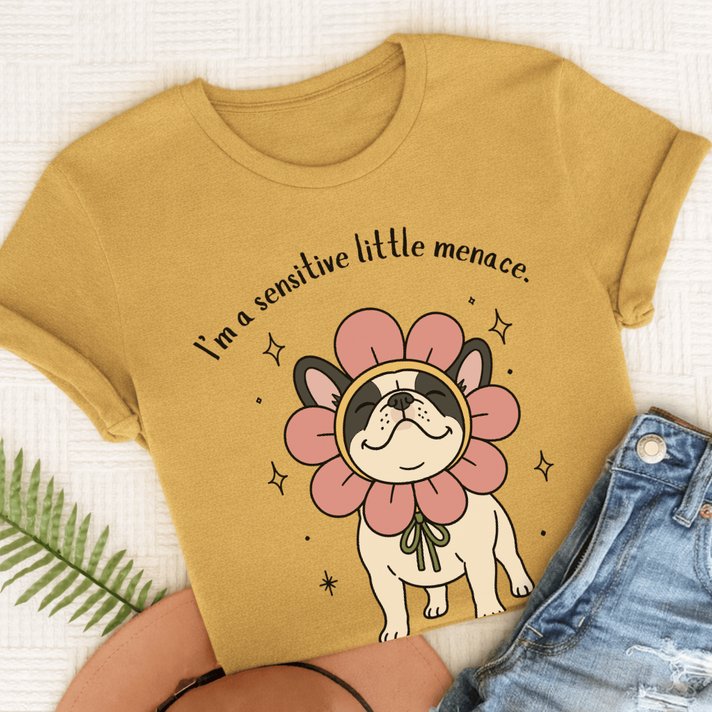 Custom French Bulldog Little Menace Unisex TShirt Mustard