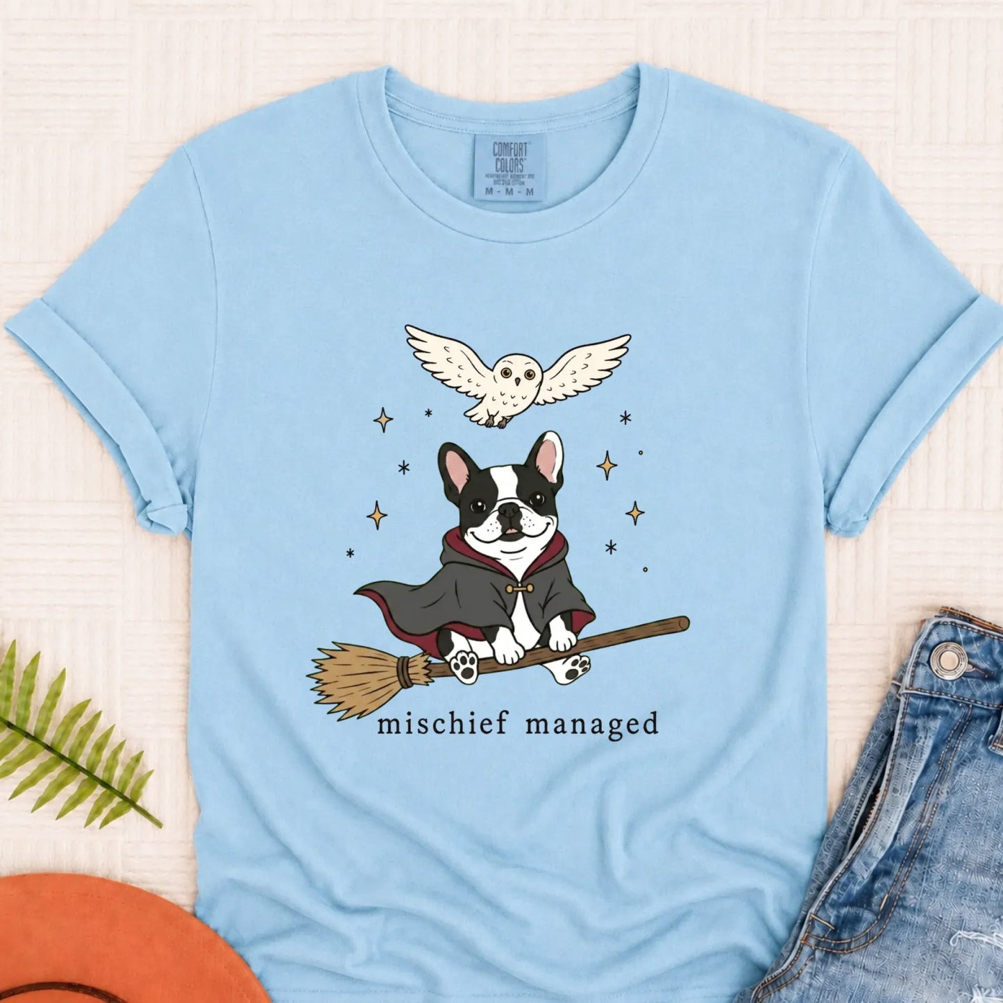 Custom French Bulldog Mischief Managed Unisex TShirt Chambray
