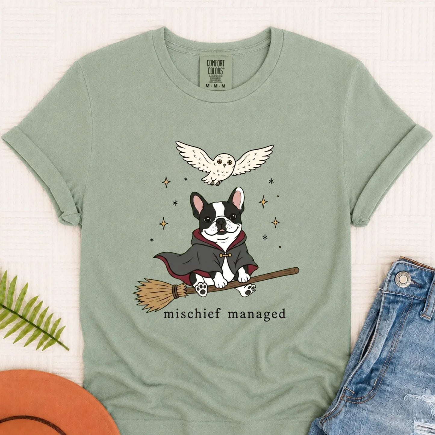 Custom French Bulldog Mischief Managed Unisex TShirt Bay