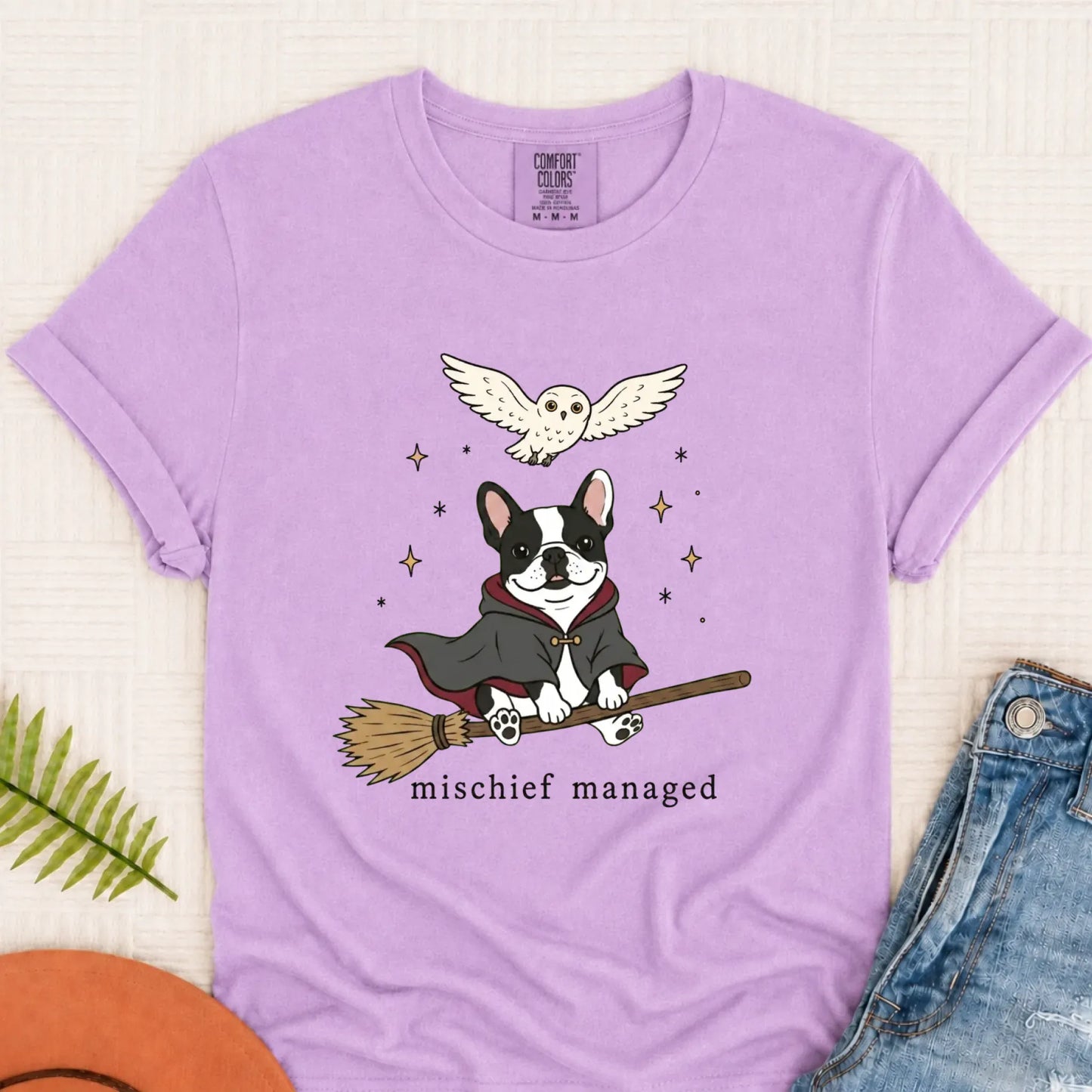 Custom French Bulldog Mischief Managed Unisex TShirt Orchid