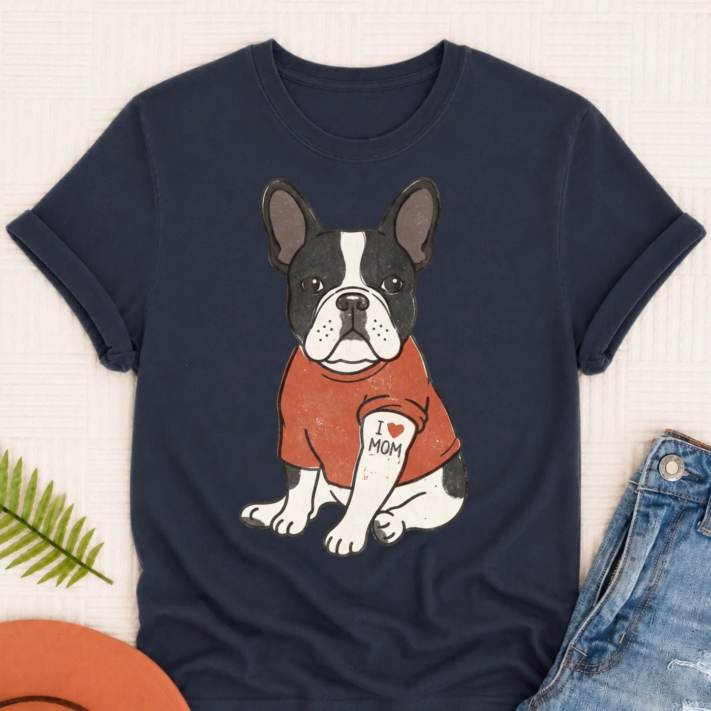 Custom French Bulldog Mom Tattoo Unisex TShirt Navy
