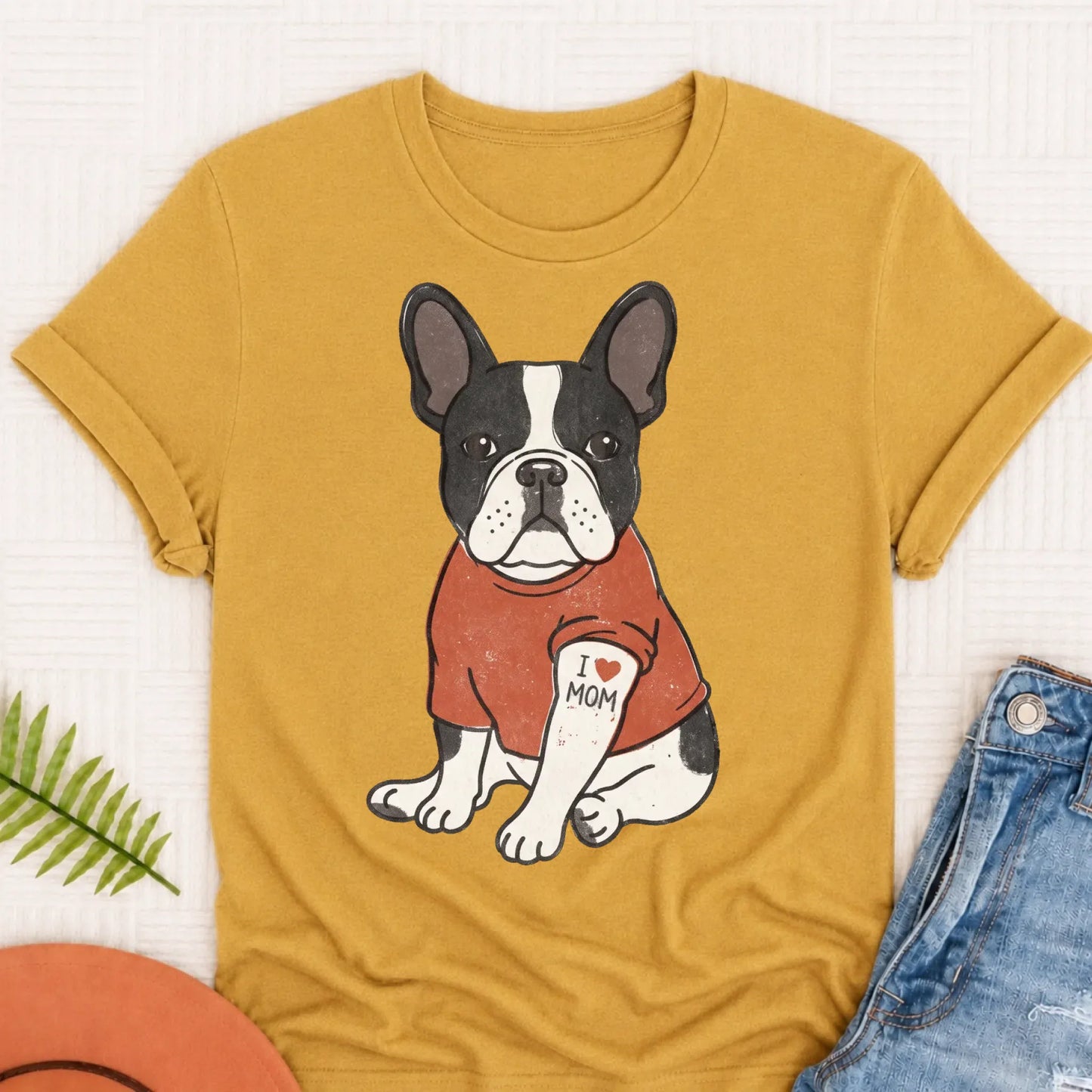 Custom French Bulldog Mom Tattoo Unisex TShirt Mustard