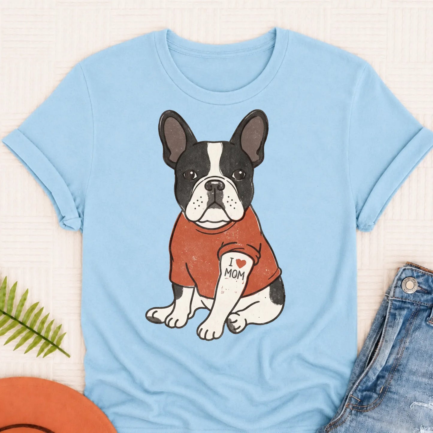 Custom French Bulldog Mom Tattoo Unisex TShirt Chambray