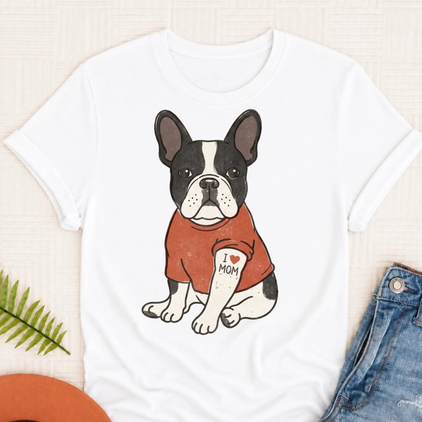 Custom French Bulldog Mom Tattoo Unisex TShirt White