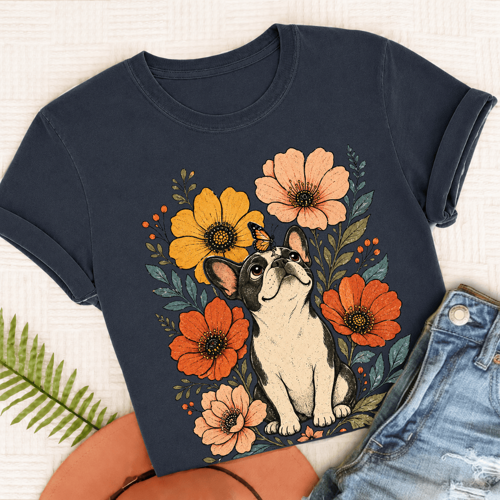 Custom French Bulldog Monarch Butterfly Unisex Tshirt True Navy