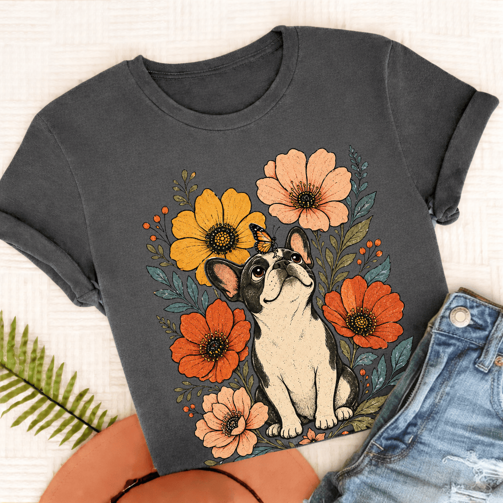 Custom French Bulldog Monarch Butterfly Unisex Tshirt Pepper