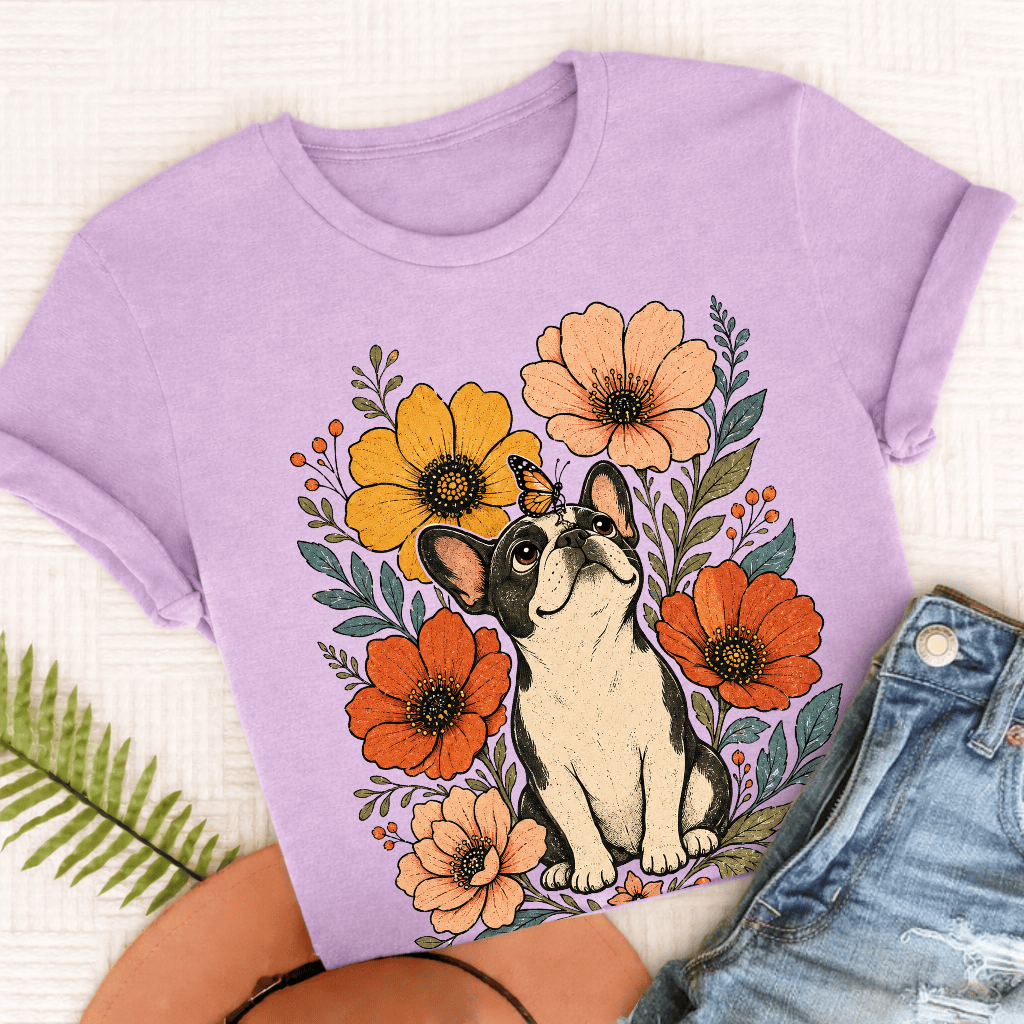 Custom French Bulldog Monarch Butterfly Unisex Tshirt Orchid