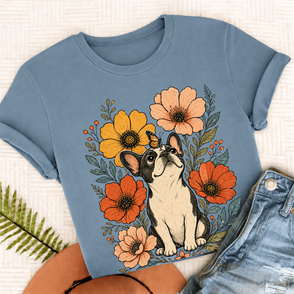 Custom French Bulldog Monarch Butterfly Unisex Tshirt Ice Blue