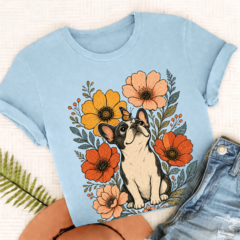 Custom French Bulldog Monarch Butterfly Unisex Tshirt Chambray