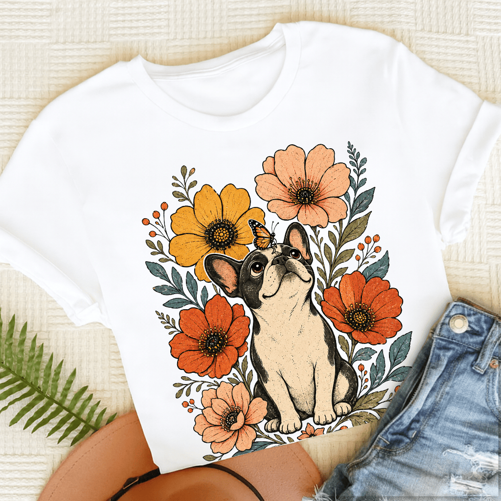 Custom French Bulldog Monarch Butterfly Unisex Tshirt White