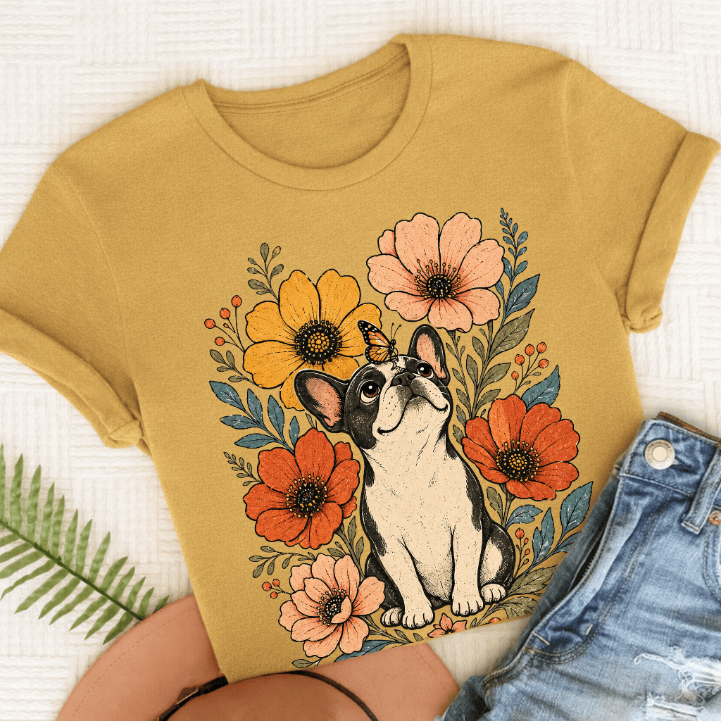 Custom French Bulldog Monarch Butterfly Unisex Tshirt Mustard