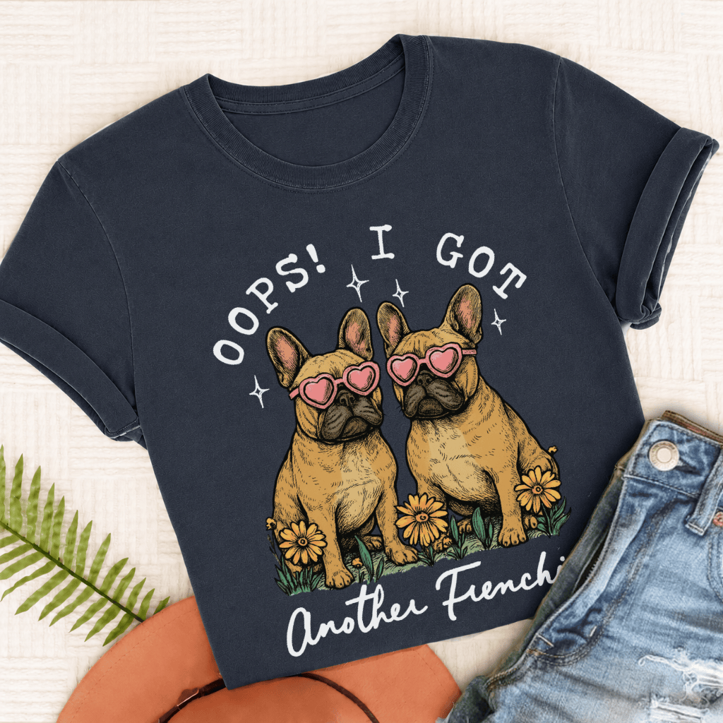 Custom French Bulldog Oops Unisex TShirt True Navy
