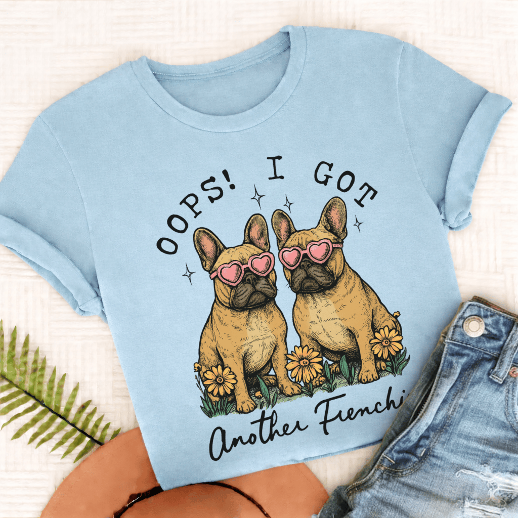 Custom French Bulldog Oops Unisex TShirt Chambray