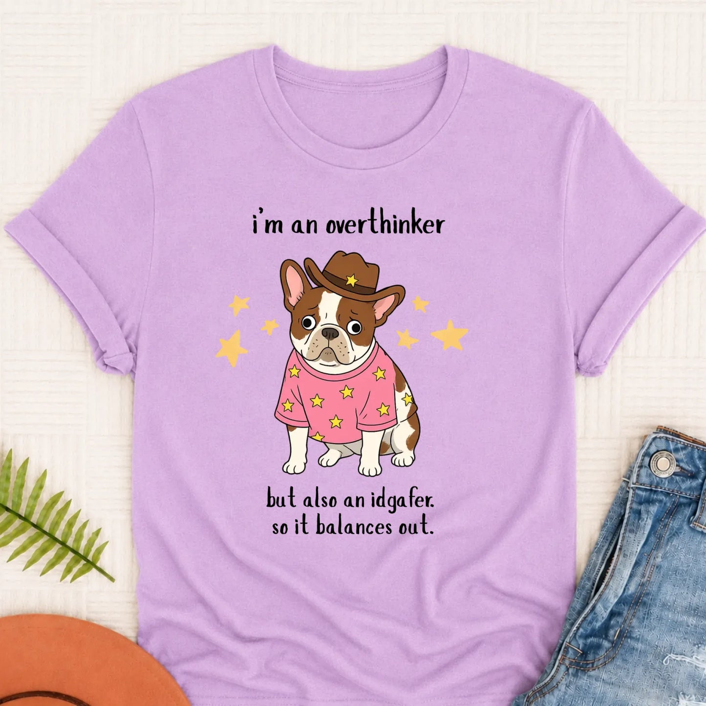 Custom French Bulldog Overthinker Unisex TShirt Orchid