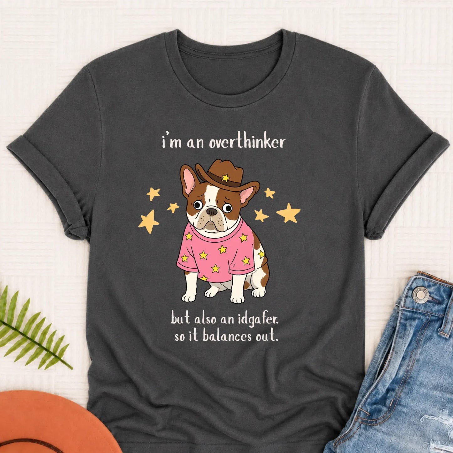 Custom French Bulldog Overthinker Unisex TShirt Pepper